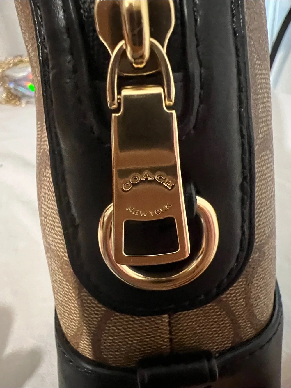 Coach Brown Signature Cosmetic Pouch with Black Trim